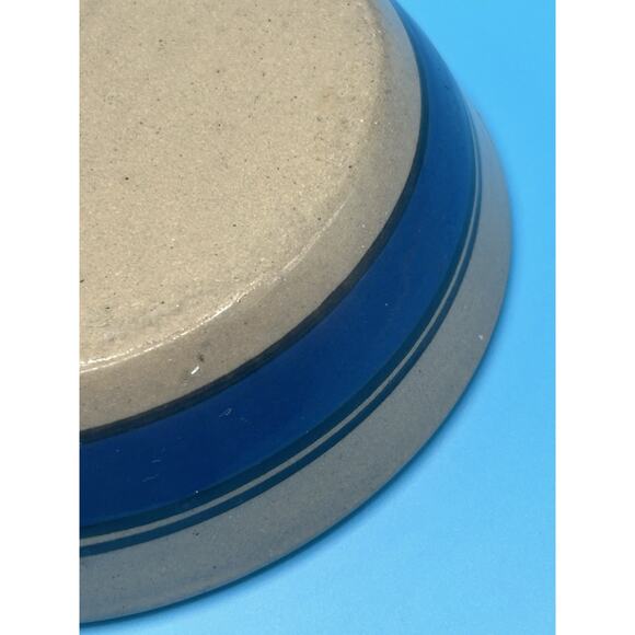 Handmade Stoneware Blue Stripe Rimmed Pet Dog Bowl Farmhouse Pottery Planter 5” - Picture 5 of 7